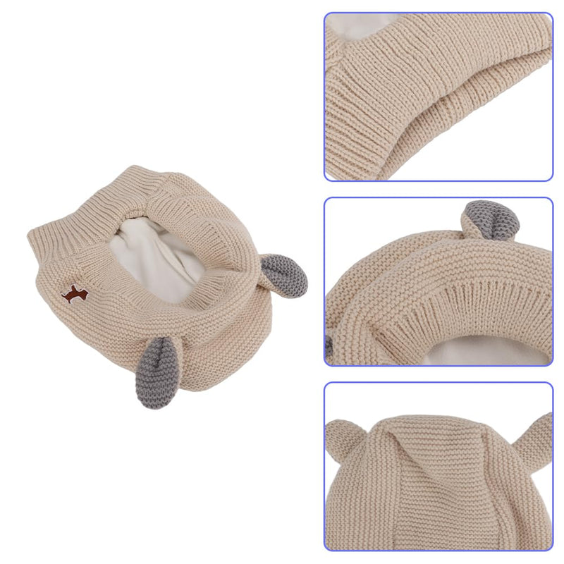 Tiiyee Quiet Ears for Dogs, Pet Ear Covers Hoodies Earmuffs Snood Noise Protection for 33-55lb Medium to Large Pets Knitted Fabric Hat Warm Winter Scarf Head Wrap Anti Anxiety Barking Headwear(Beige)