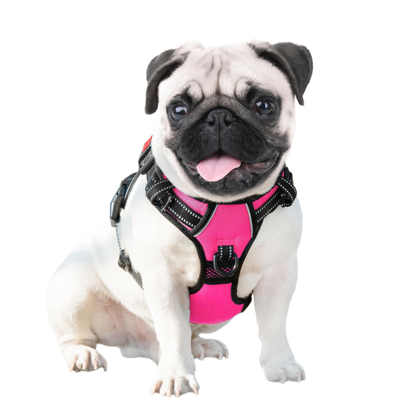 PHOEPET No Pull Dog Harness Medium Reflective Front Clip Vest with Handle,Adjustable 2 Metal Rings 3 Buckles,[Easy to Put on & Take Off](M, Pink) - PawsPlanet Australia