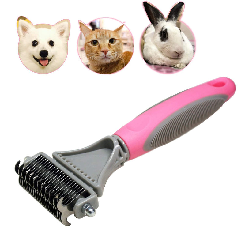 Pet Dematting Comb - 2 Sided Undercoat Rake for Cats & Dogs - Safe Grooming Tool for Easy Mats & Tangles Removing - Medium and Long Haired Cats Dogs Brush for Shedding Pink