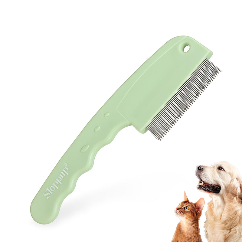 HOP Green 3-Row Pet Flea Comb with Handle Fine Tooth Flea Comb Lice&Tick Metal Comb for Dogs and Cats Remove Loose Hair Dirt Fleas 5.98in/15.2cm