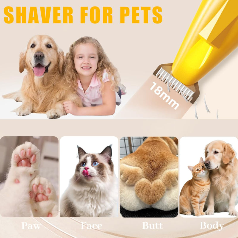 Dog Paw Trimmer, Low Noise Paw Hair Trimmer for Dogs with LED Light Wireless Pet Shaver, Suitable for Claws, Ears, Face, HIPS and Eyes(Orange) Dog Paw Trimmer Orange - PawsPlanet Australia