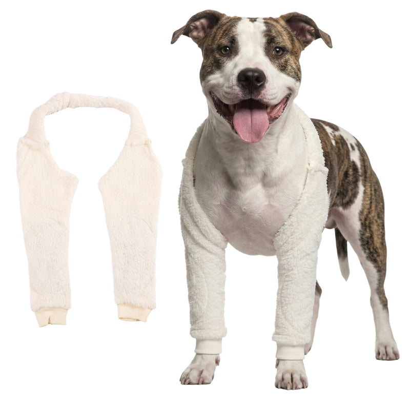 LovinPet Dog Front Leg Warmers for Medium Large Dogs, Double-Sided Fleece Elbow & Knee Sleeve, Adjustable Recovery Leg Protector, Anti-Lick, Anti-Chafe, Cold Weather Keep Warm, White, L