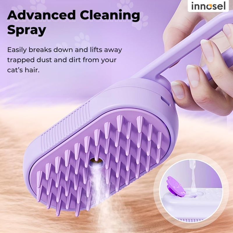 Cat Steam Brush for Shedding, 4-in-1 Rechargeable Pet Grooming Brush for Cats & Dogs, Anti-Static, Massage, Cleaning & Combing with Gentle Steam, Removes Loose Hair & Tangles (Purple) Purple