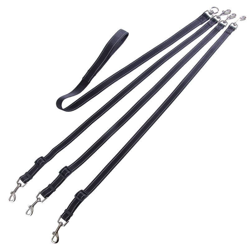3 Way Dog Leash Detachable Reflective Coupler Tangle Free 3 in 1 Multiple Double Dog Lease with Soft Padded Handle Walking Training Outdoor Black - PawsPlanet Australia