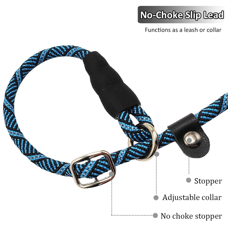 12FT Long Slip Lead Leash, 20ft 30ft 50ft Reflective Rope Training Lead No-Choking for Medium Dogs Small Puppy Pets Behavior Active Playing (Blue) 1/3 in x 12ft Blue - PawsPlanet Australia