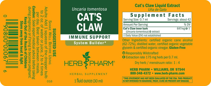 Herb Pharm Cat's Claw (UNA de Gato) Liquid Extract for Immune System Support - 1 Ounce 1 Ounce (Pack of 1) - PawsPlanet Australia
