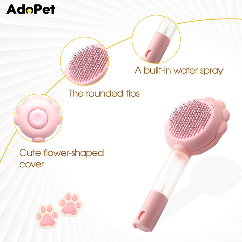 Pet Grooming Brush – Cat Paw Design Self-Cleaning Slicker with Water Spray, Rounded Bristles for Dogs & Cats, Removes Loose Hair & Tangles