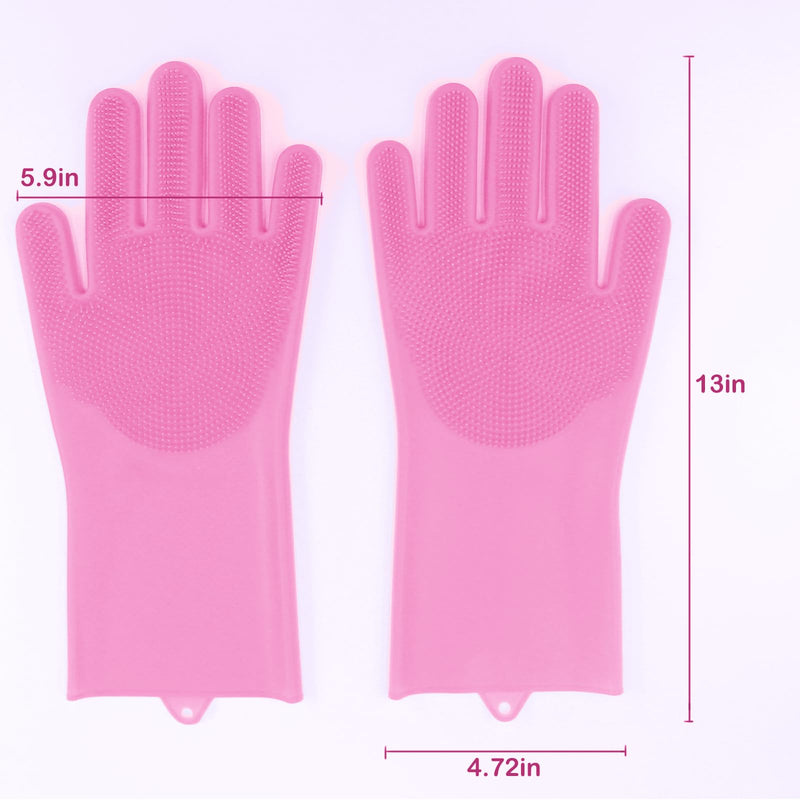 Pet Grooming Gloves, Dog Bathing Gloves with High-Density Teeth, Heat Resistant Silicone Cat Hair Remover with Enhanced Five Finger Design, Bathing and Massaging for Dogs and Cats (Pink) Pink