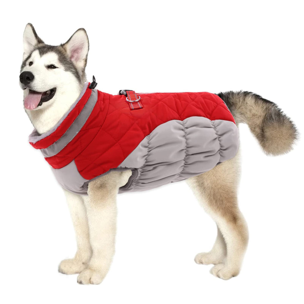 Lelepet Warm Dog Winter Coat Dog Coat Dog Cold Weather Coats Windproof Reflective Turtleneck Fleece Dog Jacket with Harness Thick Dog Fleece Vest XLarge Dog Coat, Dog Coats for Small Medium Large Dogs X-Large Red