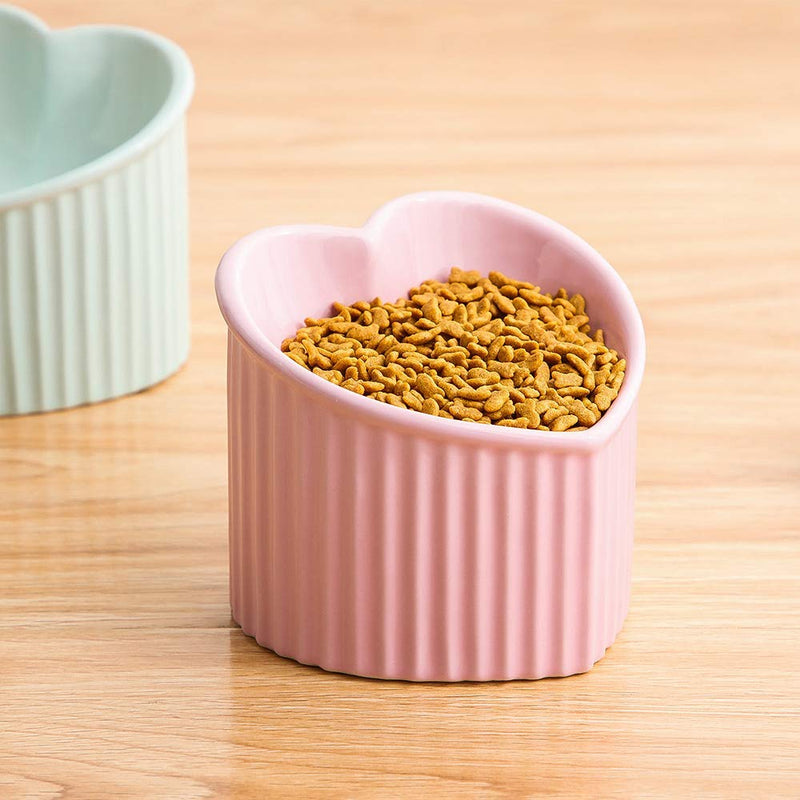 Pink ceramic Raised Cat Bowls, Tilted Elevated Food or Water Bowls, Stress Free, Backflow Prevention, Dishwasher and Microwave Safe, Lead & Cadmium Free Pink