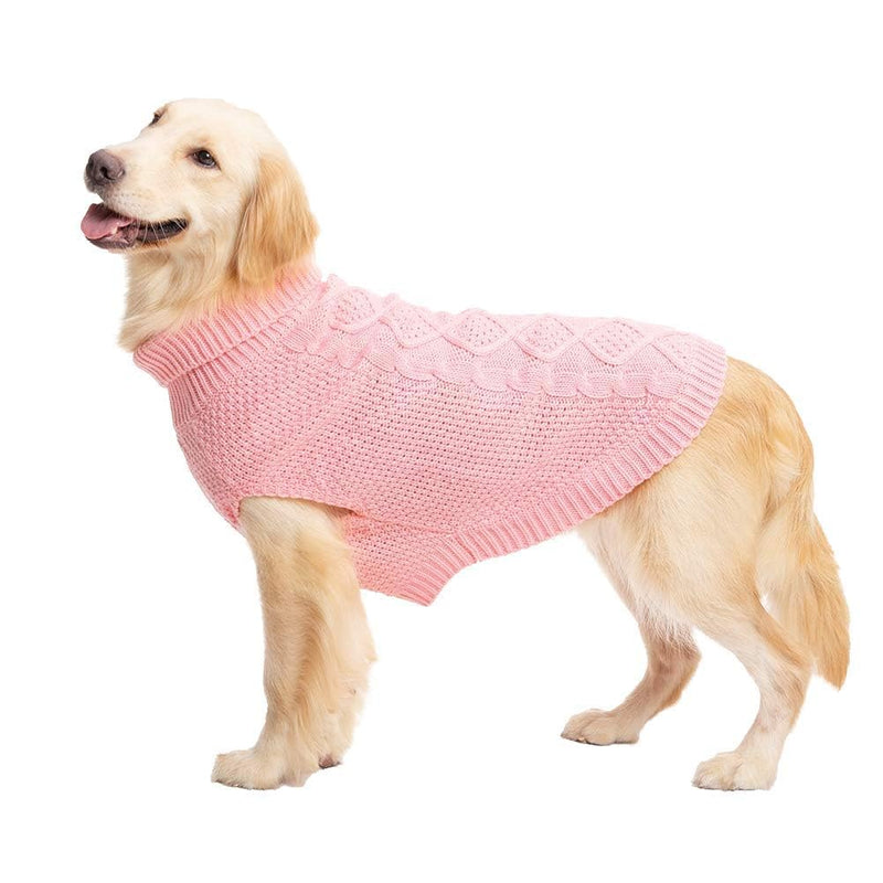 Mihachi Turtleneck Dog Sweater - Winter Coat Apparel Classic Cable Knit Clothes with Leash Hole for Cold Weather, Ideal Gift for Pet in New Year Large Flesh pink - PawsPlanet Australia