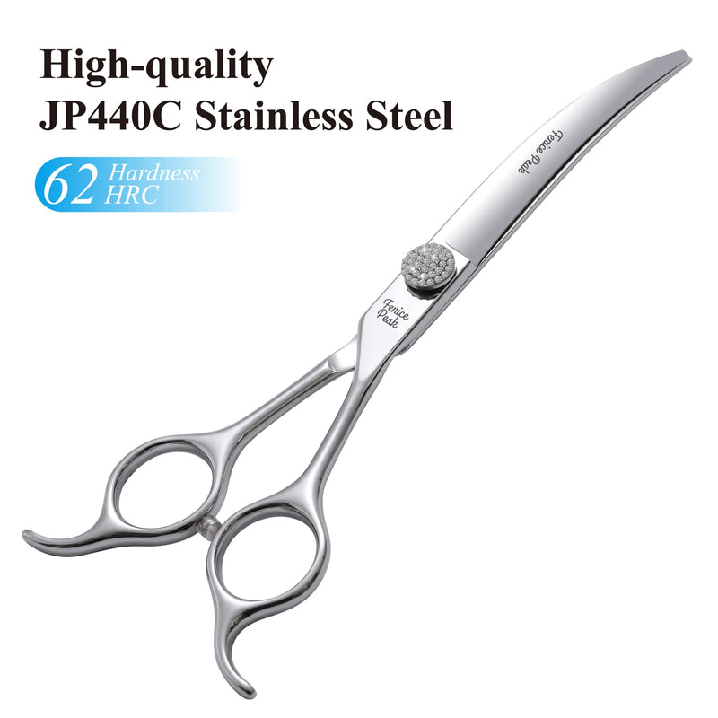 Fenice Peak 7.5‘’ Super Curved Dog Grooming Scissors with Jewelled Screw 440C Stainless Steel Pet Grooming Bending Scissors with Symmetrical Handle for Groomer and Home User 7.5‘’ - PawsPlanet Australia
