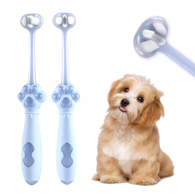 2-Pack 3-Sided Dog Toothbrush, Puppy Toothbrushes with Unique Bristle Technology, Oral Care for Pets, for Medium and Small Dogs Blue