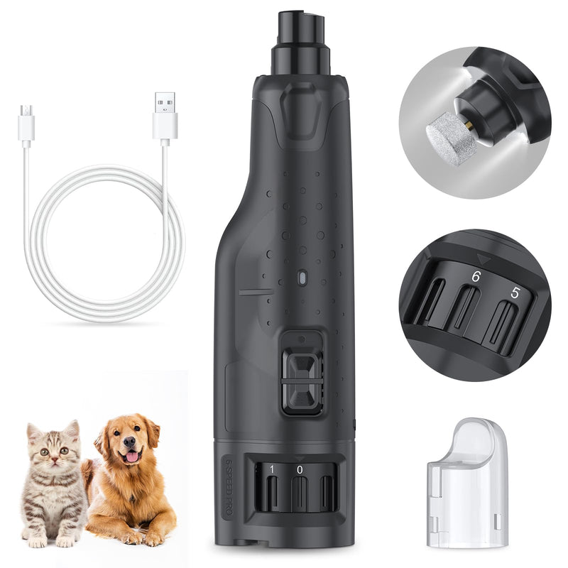 Rechargeable Dog Nail Grinder with 2 LED Lights Quiet 6 Speed Electric Nail Trimmer,Dust Cap,and 3 Grinding Ports for Large,Medium Small Dogs - PawsPlanet Australia