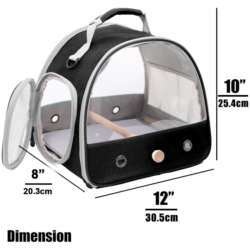 Bird Travel Carrier, Portable Small Bird Parrot Parakeet Carrier with Standing Perch and Soft Mat, Side Access Window Collapsible to Carry and Transport Birds Vet Visit Black Clear Windows - PawsPlanet Australia