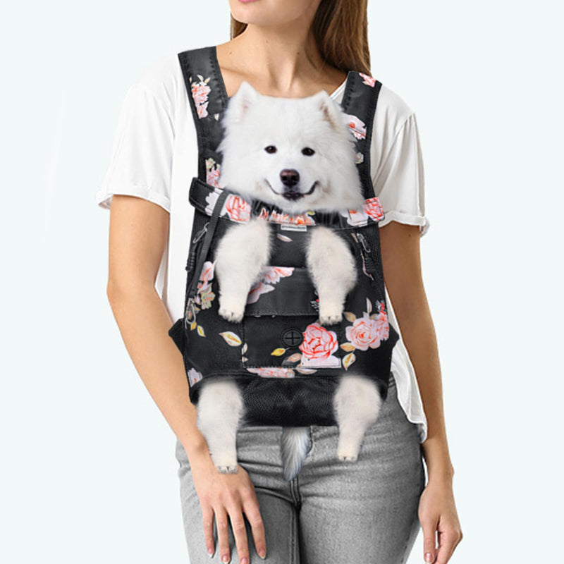 Petmolico Pet Dog Carrier Backpack, Adjustable Dog Legs-Out Front Backpack, Hands-Free Cat Pup Front Carrier Travel Bag, Easy-fit for Traveling Hiking for Small Medium Dogs, XL, Pink Rose - PawsPlanet Australia