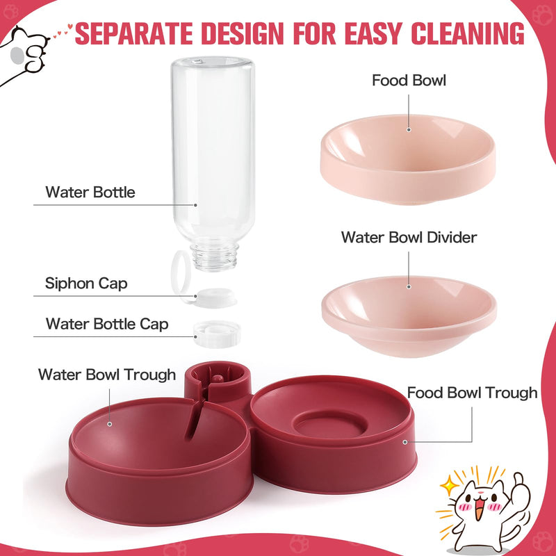 Cat Food Bowl, Cat Bowls Whisker Friendly with Water Dispenser for Cats and Small Dogs Red - PawsPlanet Australia