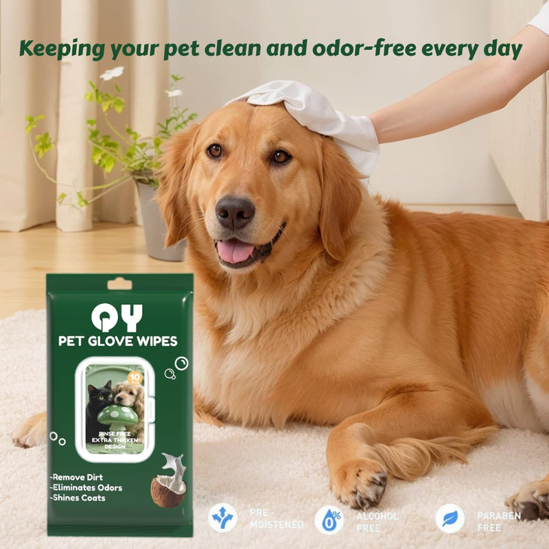 10-Pack Pet Cleaning Glove Wipes with Lid | Extra Thick Dog & Cat Grooming Gloves | Rinse-Free Bath Wipes with Coconut, Aloe, Corn & Jojoba for Odor Control & Daily Care 10 count - PawsPlanet Australia