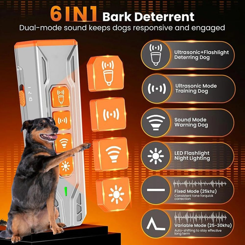 KC Ultrasonic Dog Bark Deterrent Device – Remote Anti-Bark Trainer with Long Range, Rechargeable Battery, Multiple Modes – Safe Humane Control for Small/Large Dogs,Grey/Orange