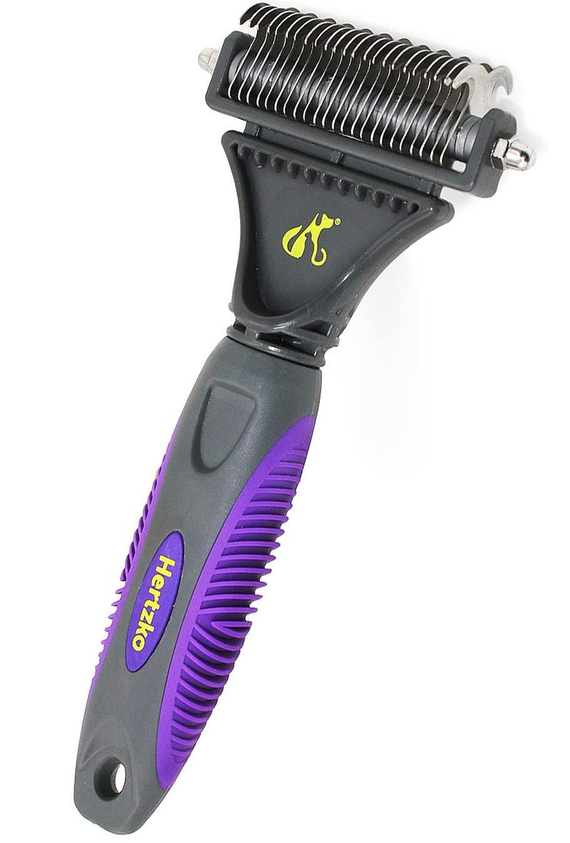 Hertzko Demat & Shine Bundle - Pet Brush - Purple - All Hair Types - Detangle, Undercoat Removal, Cleaning - Pet Owners (Dogs and Cats)