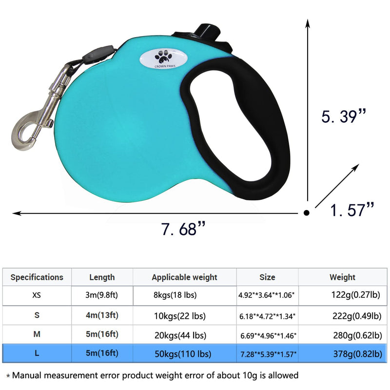 16 ft Retractable Dog Leash for Large Dogs up to 110 lbs,Tangle-Free Nylon Tape,Blue L blue - PawsPlanet Australia