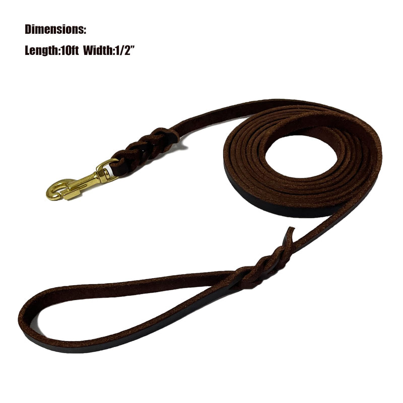 LWBMG Long Leather Dog Leash 10ft, Heavy Duty Dog Leash, Strong Sturdy Genuine Leather Braided Dog Leash, Soft and Comfortable Leather Leash for Medium and Small Dogs Training 10ftx1/2'' Brown - PawsPlanet Australia