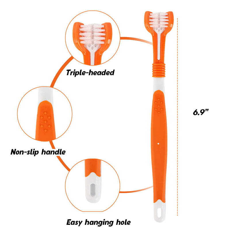 Vinuwu Dog Toothbrush Set, 2 Pack Triple Heads Dog Toothbrushes with 4 Pet Finger Toothbrushes, 2 Dual-Dead Toothbrush, Multi-Angle Dental Teeth Cleaning Products for Small Medium, and Large Pets