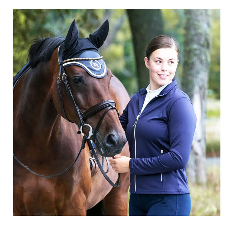 BACK ON TRACK Nights Collection Breathable Mesh Elastic Protective Horse Fly Bonnet with Welltex Technology, Blue Nights, Full - PawsPlanet Australia