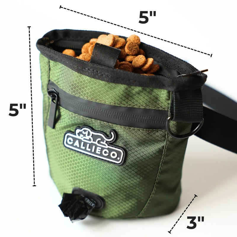 Callieco Mini Dog Treat Pouch with Magnetic & Zipper Closure | Small Waist Belt Training Behavior Aid Bag for Dog Walking with Poop Bag Dispenser (Green) Green - PawsPlanet Australia