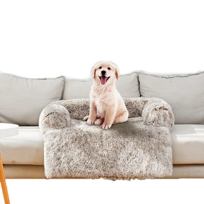 Plush Pet Couch Cover Rug with Non-Slip Base, Shaggy Pet Rug (Beige, Small 24.5" L x 24.5" W x 6" H) Beige - PawsPlanet Australia