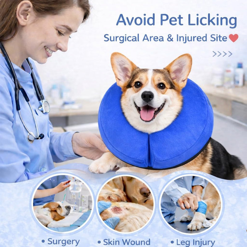 Inflatable Dog Cone Collar Alternative – Soft Recovery Donut E-Collar for Small, Medium, and Large Dogs & Cats After Surgery (Blue, L [18"-24"]) Blue L [18"-24"]