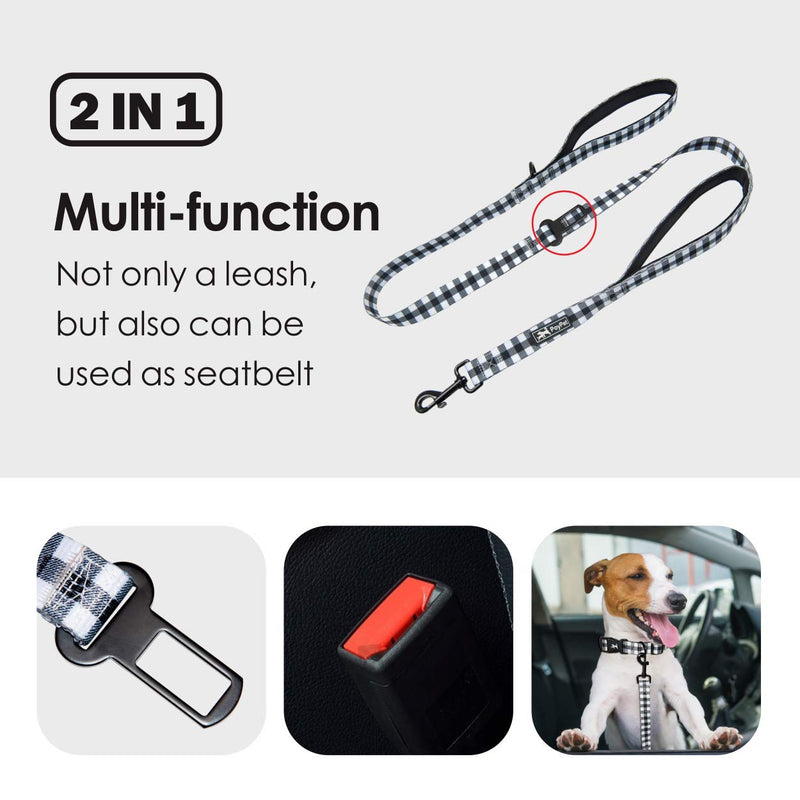 PoyPet 5 Feet Dog Leash - 2 Cushioned Handles - Functional Car Seat Belt - Fashionable Pattern, Buffalo Plaid(Checkered Red, L) L( 1'' Width ) Checkered Red - PawsPlanet Australia