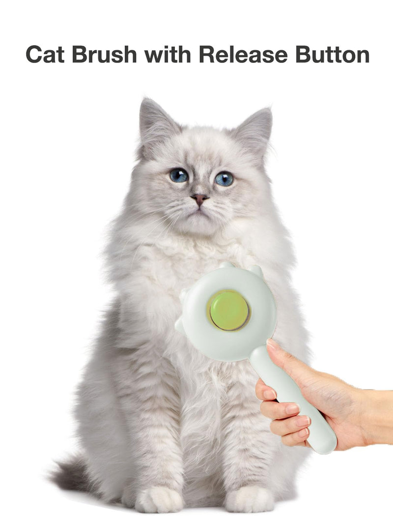 Cat Brush, Gemnbo Cat Brush with Release Button, Dog Brush for Shedding Self Cleaning with 140° Bent Curved Massage Needles, Pet Grooming Kit for Cats and Dogs Green - PawsPlanet Australia