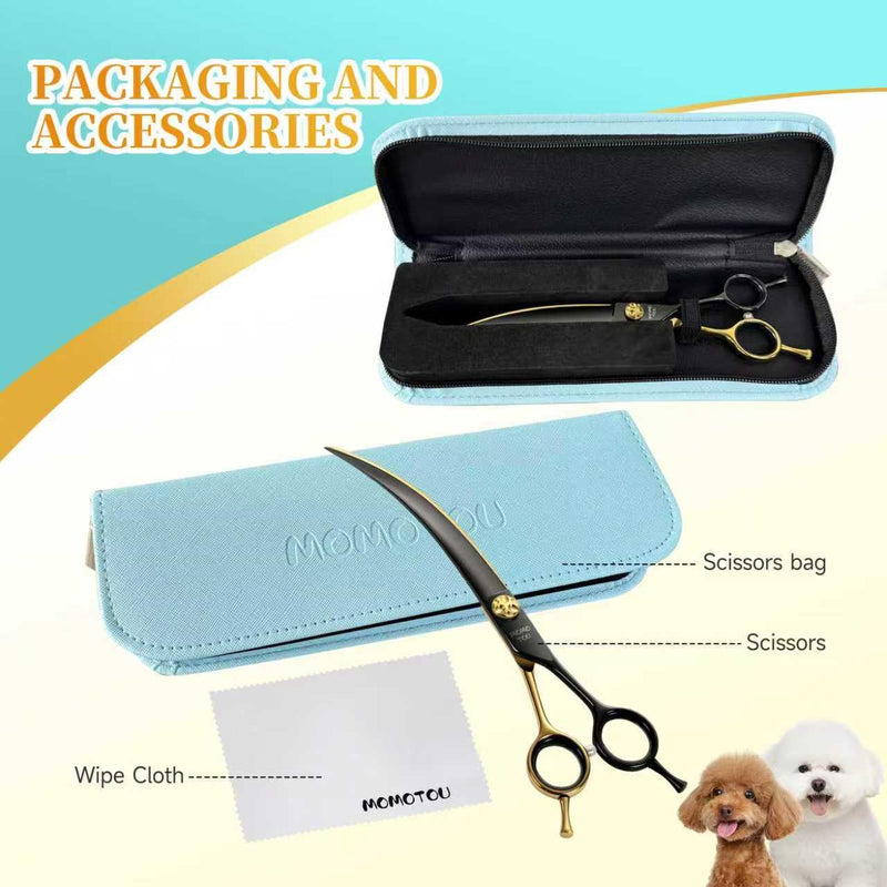 45°Super Curved Dog Grooming Scissors 440C Stainless Steel CNC 7.5'' Big Arc Curved Dog Shears Sharp and Durable for Professional Groomers - PawsPlanet Australia