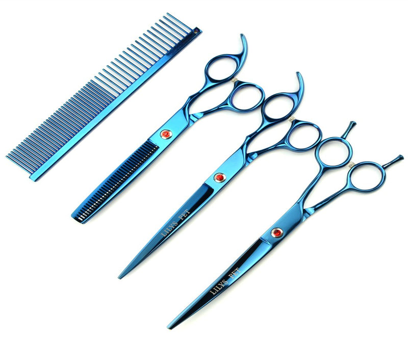 LILYS PET 8.0" Professional PET Grooming scissors Kit,CoatedTitanium,Sharp and Strong Stainless Steel Blade for Dogs Cats Hair Cutting,3 Pieces of Scissors with a Comb and a Case (Blue) - PawsPlanet Australia
