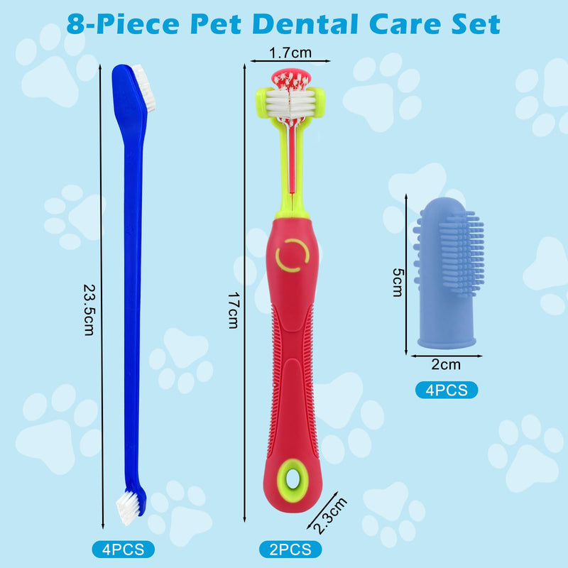Dog Toothbrush Set, 10 Pieces, for Dogs and Cats, 2 Pieces 3-Head Dog Toothbrushes, 4 Double Heads, 4 Finger Toothbrushes, 360° Cleaning, for Small and Large Dogs, Families with Multiple Pets