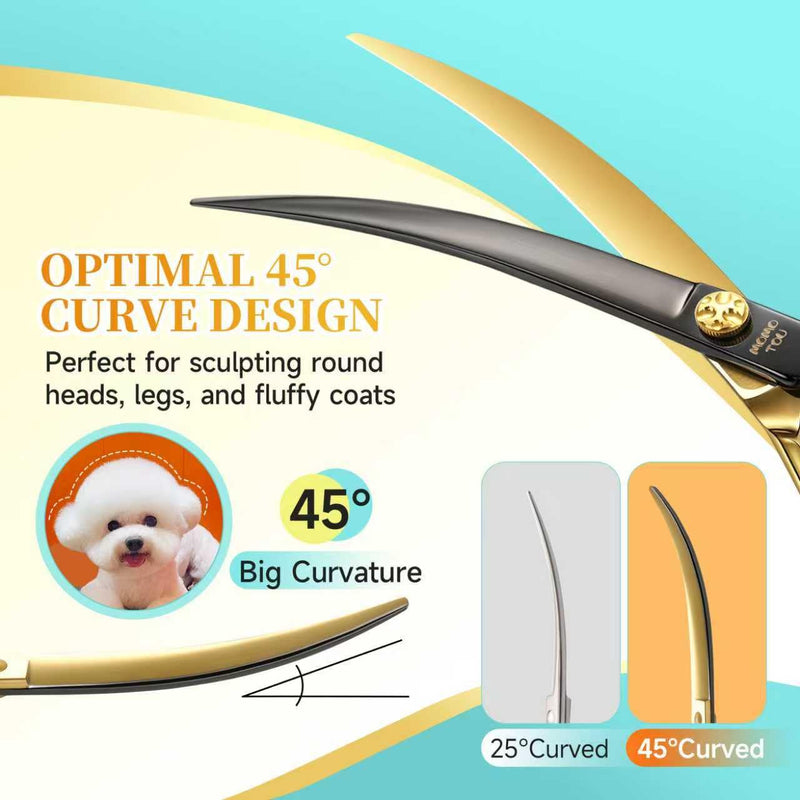 45°Super Curved Dog Grooming Scissors 440C Stainless Steel CNC 7.5'' Big Arc Curved Dog Shears Sharp and Durable for Professional Groomers - PawsPlanet Australia