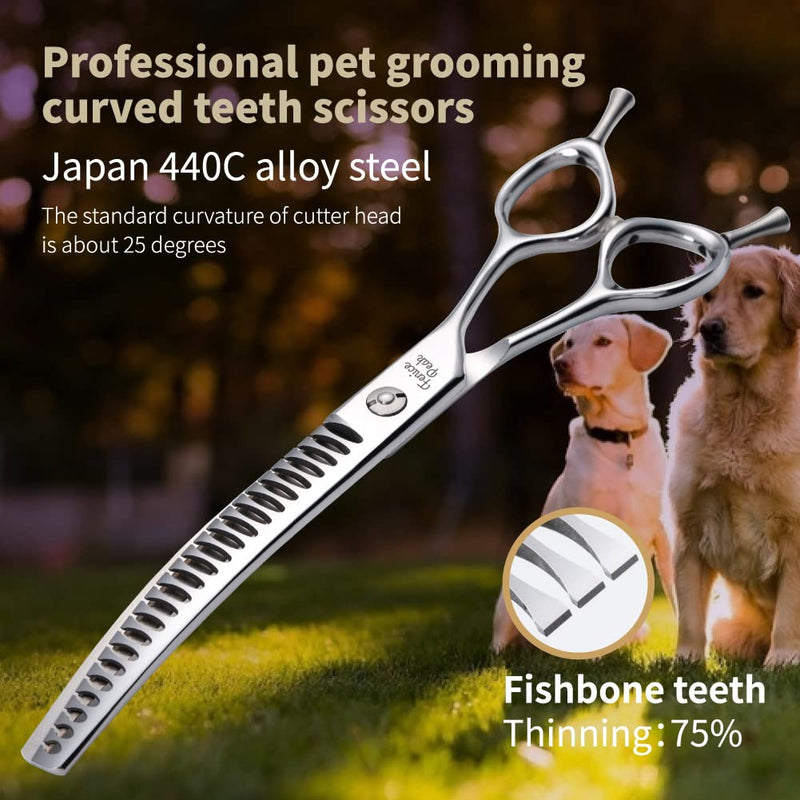 Fenice Peak Dog Grooming Shears Curved Chunker Scissors for Dogs and Cats Face Body Trimming Shears 440C 7.5'' fishbone teeth 7.5'' - PawsPlanet Australia