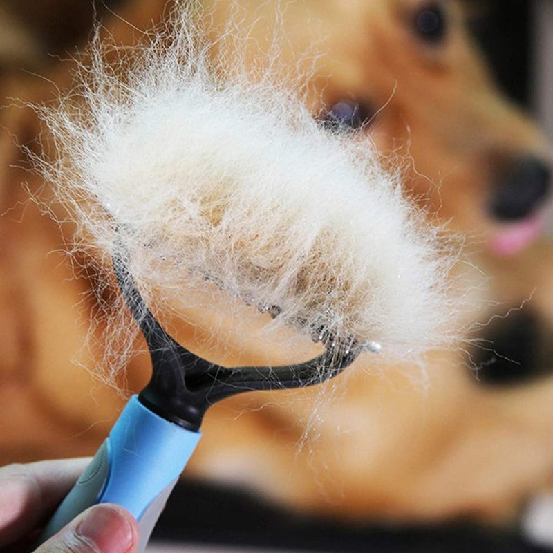 Dematting Tool for Dogs &Cats, Pet Grooming Undercoat Rake with Two-Side,Professional Stainless Steel Demat Comb Removes Loose Undercoat, Mats, Tangles and Knots Blue Large - PawsPlanet Australia