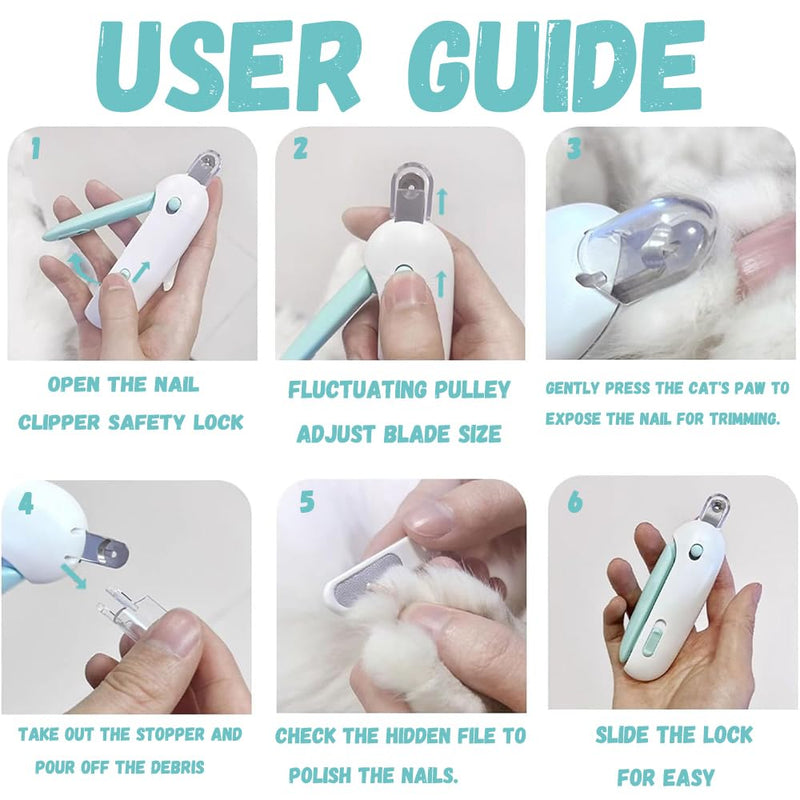 Cat Nail Clipper with Hidden File & Debris Catcher -Gentle Round-Hole(1–3.5 mm)，Trimmer for Kittens & Indoor Cats | Anti-Splash Claw Cutter for Grooming (Blue) Blue