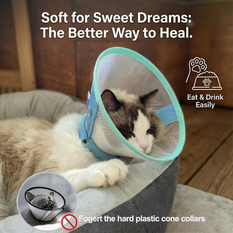 Cat Cone Collar Soft, Mesh Recovery E Collar for Cats, Breathable Elizabethan Collar After Surgery, Ear Care, Size L for 12-18 lb Cats Large