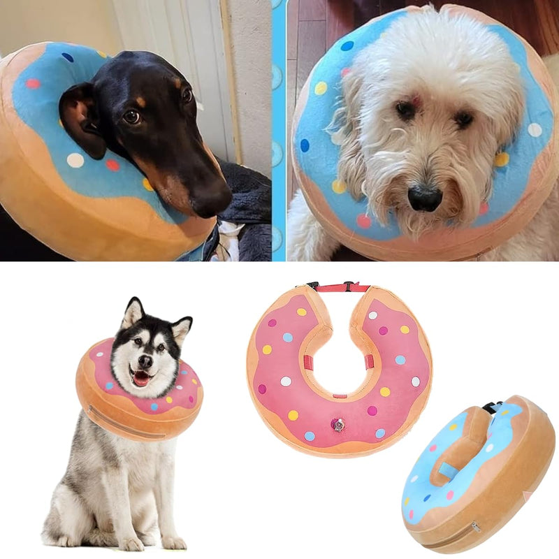 LittleBean Inflatable Neck Collar Dog Cat Protective Collar for Pets Dog Collar Leak Protection for Recovery After Surgery or Wounds (Blue Donut, [Neck: 9.5 - 11.5"] M) blue donut [neck: 9.5"-11.5"] M
