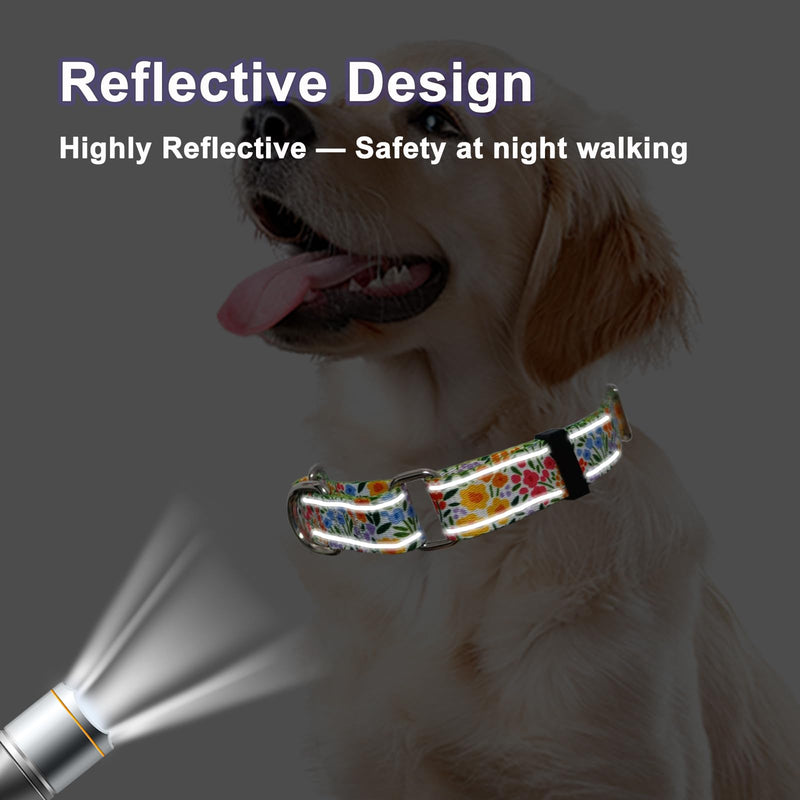 Reflective Martingale Collar for Dogs Nylon Training Collar with No Buckle Cute Floral No Pull Dog Collar for Medium Dogs（Yellow Flower，M） Yellow Flower - PawsPlanet Australia