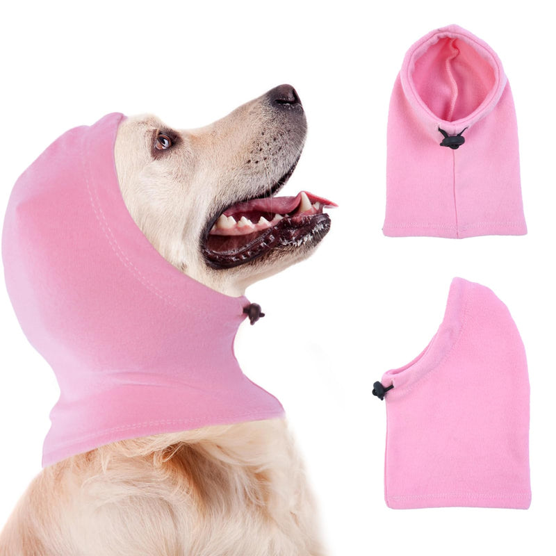 Dog Snood Neck and Ear Warmer, Noise Reduction Ear Muffs, Anxiety Relief and Calming Headwear for Noisy Environments, Pink M