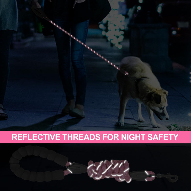 Rope Dog Leash 5 FT for Medium and Large Dogs,Heavy Duty Dog Rope with Comfortable Padded Handle,Waterproof Dog Leash for Walking,Reflective Nylon Dog Leash,Pink Pink 1/2" x 5 FT - PawsPlanet Australia