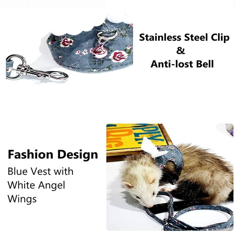 HAICHEN TEC Ferret Harness and Leash - Soft Mesh Small Pet Harness with Wings and Safe Bell, No Pull Comfort Padded Vest for Ferret, Guinea Pigs, Chinchilla and Similar Small Animals Blue - PawsPlanet Australia
