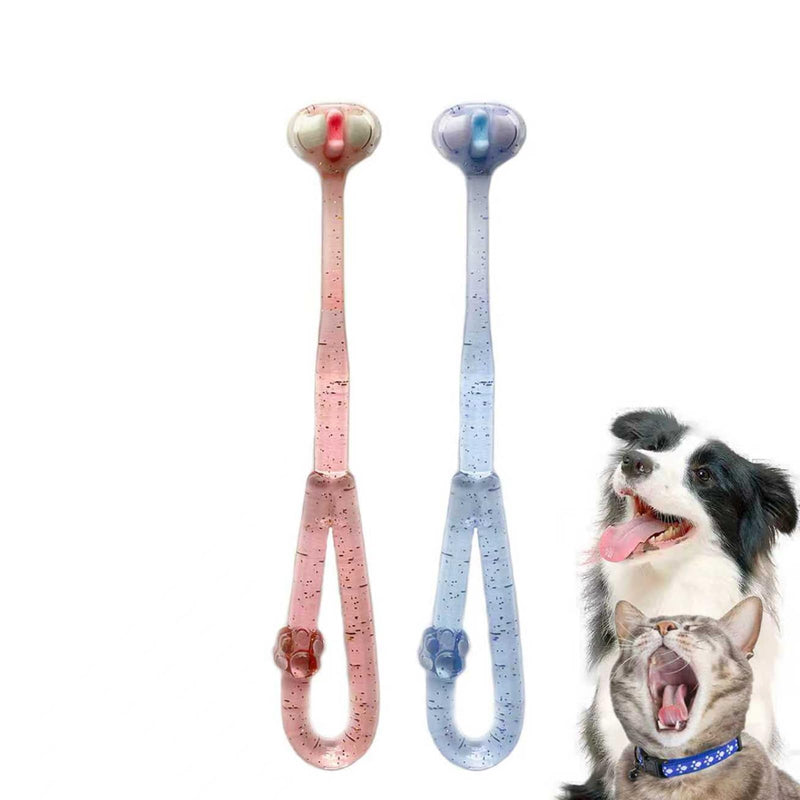 3-Sided Pet Toothbrush for Dogs & Cats, Soft Bristles Dental Care Brush, Non-Slip Handle, Gentle Teeth Cleaning for Puppies, Kittens & Small Pets Blue+pink 1 Count (Pack of 1)