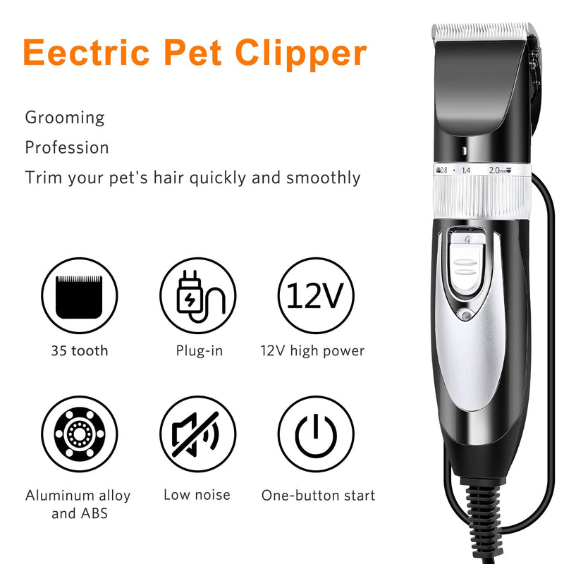 Mudder Electric Goat Clipper 12v High Power Dog Shaver Clipper for Grooming Low Noise Plug Pet Trimmer with 4 Guide Comb 1 Replacement Cutter Head 1 Cleaning Brush(Black)
