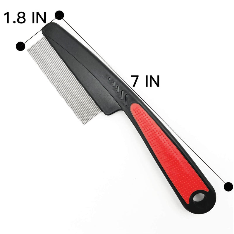 Flea Comb with Rubber Handle, Flea and Tick Comb for Dogs & Cats, Fine Teeth Grooming Comb for Dogs Cats (Red) - PawsPlanet Australia
