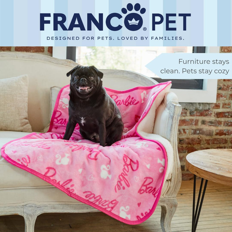 Franco Pet Barbie Super Soft Cozy Waterproof Sherpa-Backed Blanket Throw for Small Dogs, Couch/Bed/Car, 30x40 (Officially Licensed Product) 30 in x40 in - PawsPlanet Australia